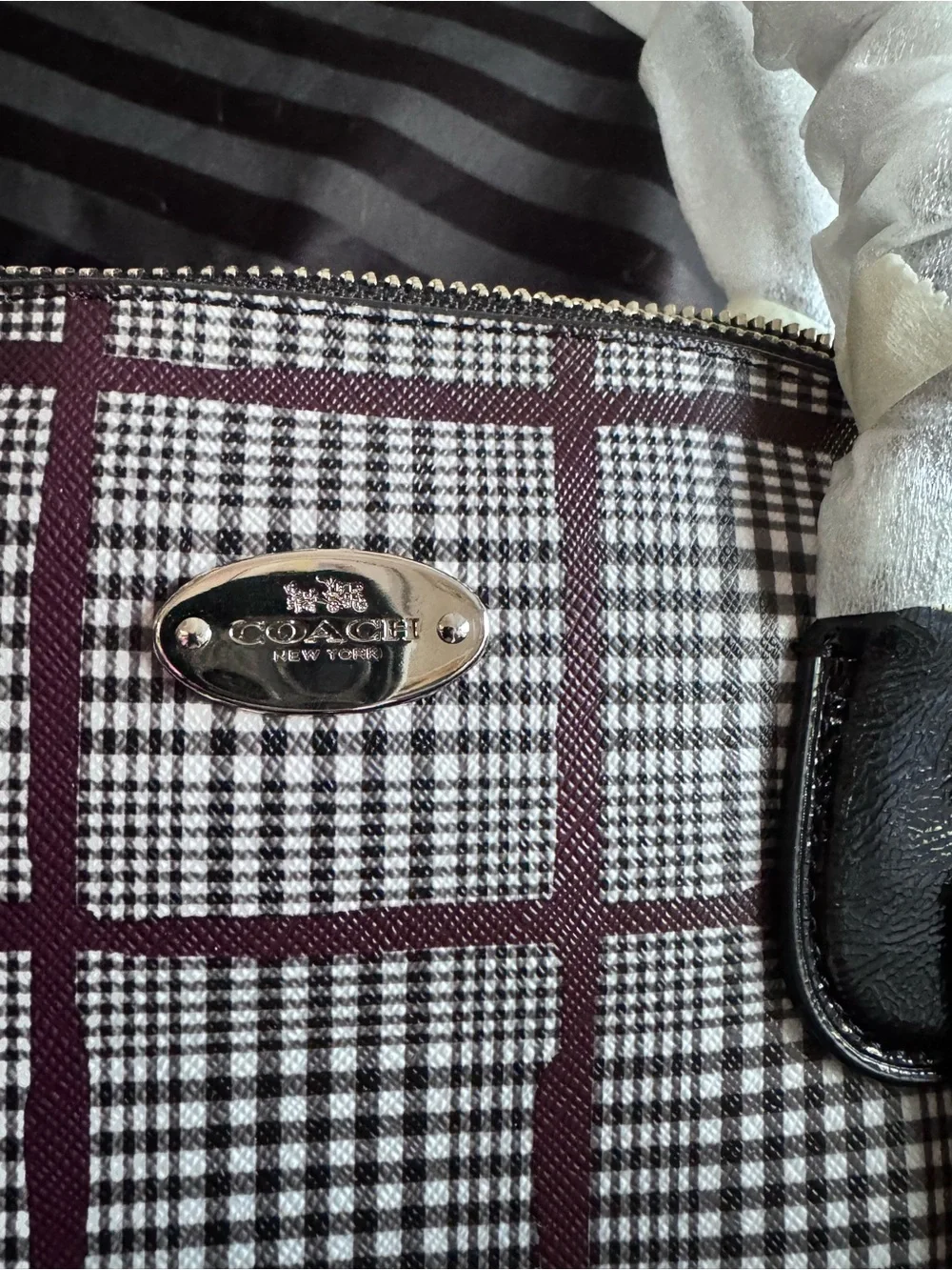 Coach Burgundy Glen CORA Plaid Satchel with Black Accents